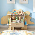 Keezi Dinosaur Kids Bookshelf 2-Tier Wooden Fabric Drawer Storage