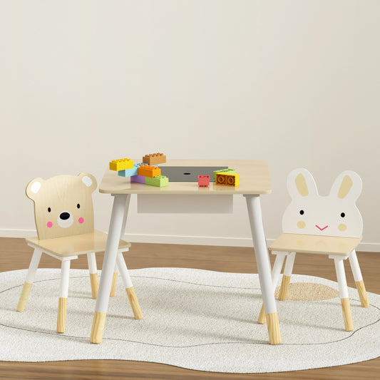 Keezi 3pc Kids Table Chairs Set Chalkboard Desk Hidden Storage