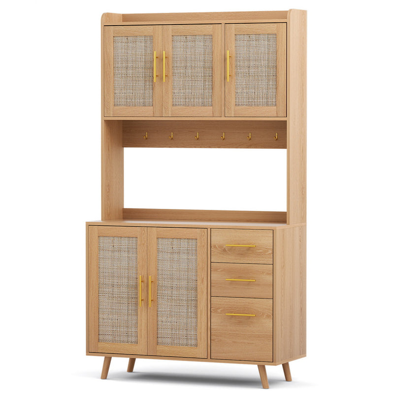 Artiss Buffet Sideboard Storage Cabinet Rattan Pine
