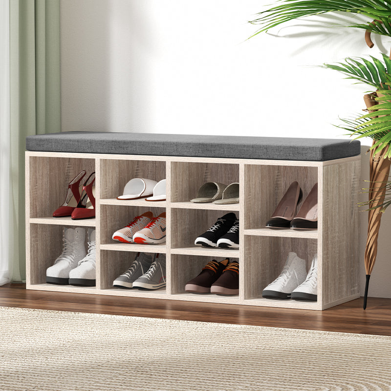 Artiss Shoe Rack Cabinet Bench Pine Fabric Seat Storage BOA