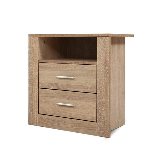 Artiss Bedside Table 2 Drawers Oak with Shelf