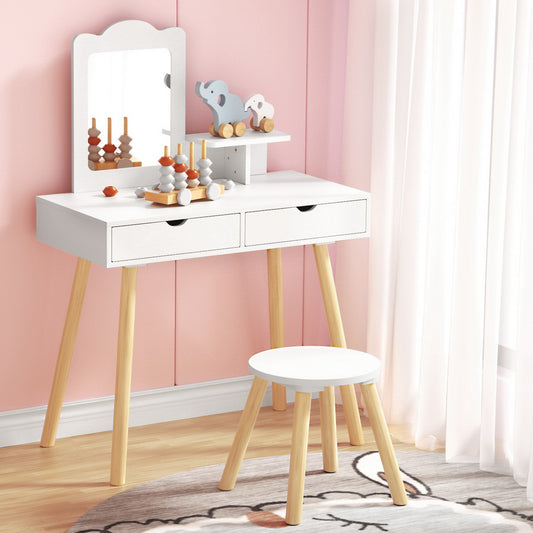 Keezi Kids Dressing Table Vanity Mirror Makeup Chair Drawers Wood
