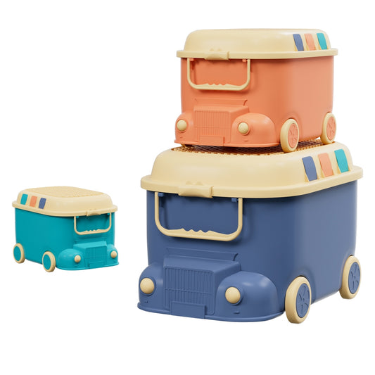 Keezi 3PCS Toy Storage Box Car Design Kids Organiser Snack Container