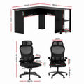 Artiss Office Desk and Chair Set L Shaped Computer Desk 136cm with 2 Tier Storage Shelves, Ergonomic Mesh Office Chair with Adjustable Headrest, Flip-Up Armrests & Lumbar Support