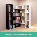 Artiss L Shape Bookshelf DIY Black Corner Storage
