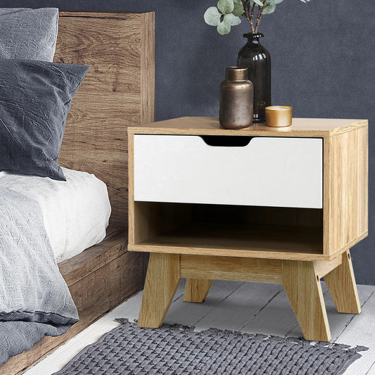 Artiss Bedside Table Drawers Side End Table Shelf Storage Nightstand Oak IKER