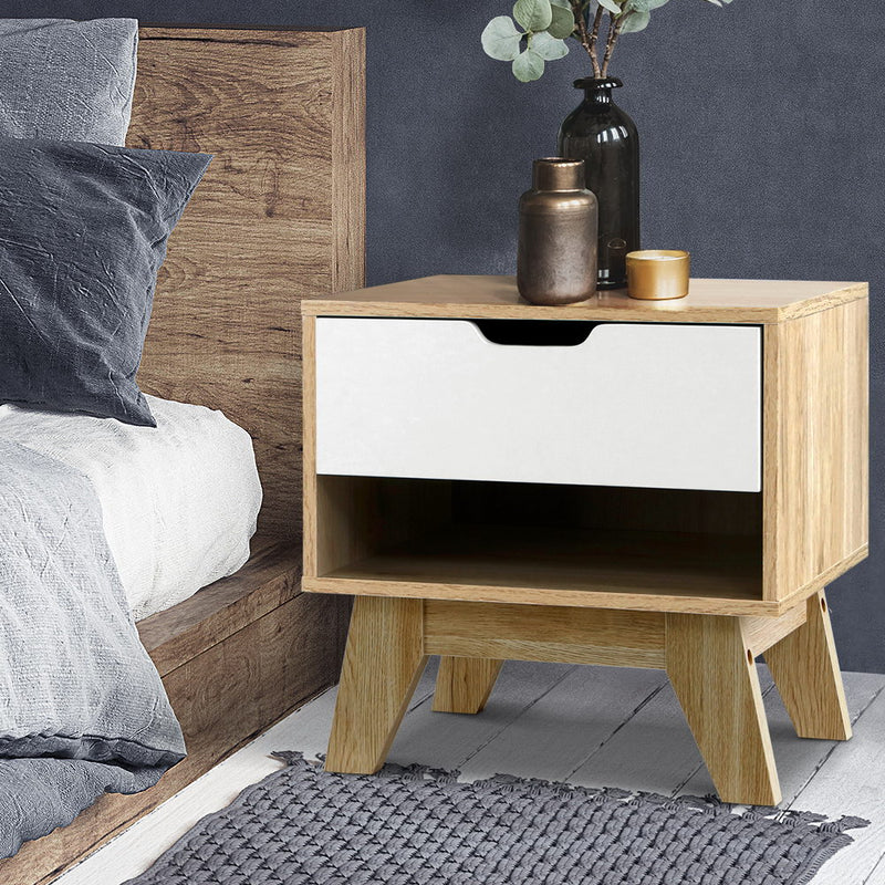 Artiss Bedside Table Drawers Side End Table Shelf Storage Nightstand Oak IKER
