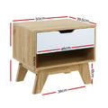 Artiss Bedside Table 1 Drawer White Oak with Shelf