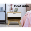 Artiss Bedside Table 1 Drawer White Oak with Shelf