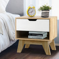 Artiss Bedside Table 1 Drawer White Oak with Shelf