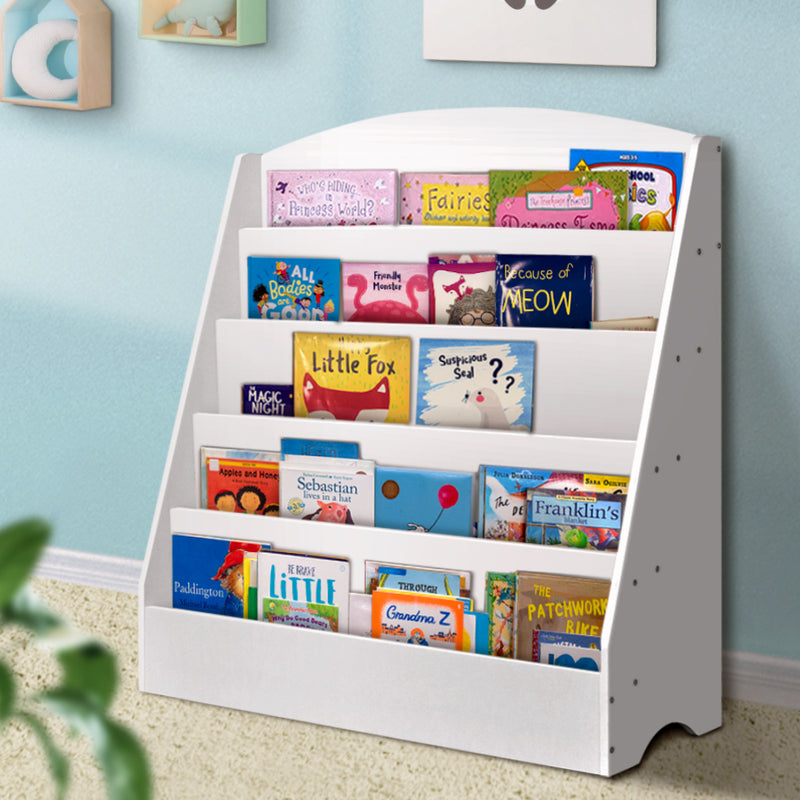 Keezi 5 Tier Kids Bookshelf Magazine Organiser White Display Rack