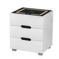 Artiss Smart Bedside Table 3 Drawers Wireless Charging LED White
