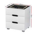 Artiss Smart Bedside Table 3 Drawers Wireless Charging LED White