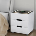 Artiss Smart Bedside Table 3 Drawers Wireless Charging LED White