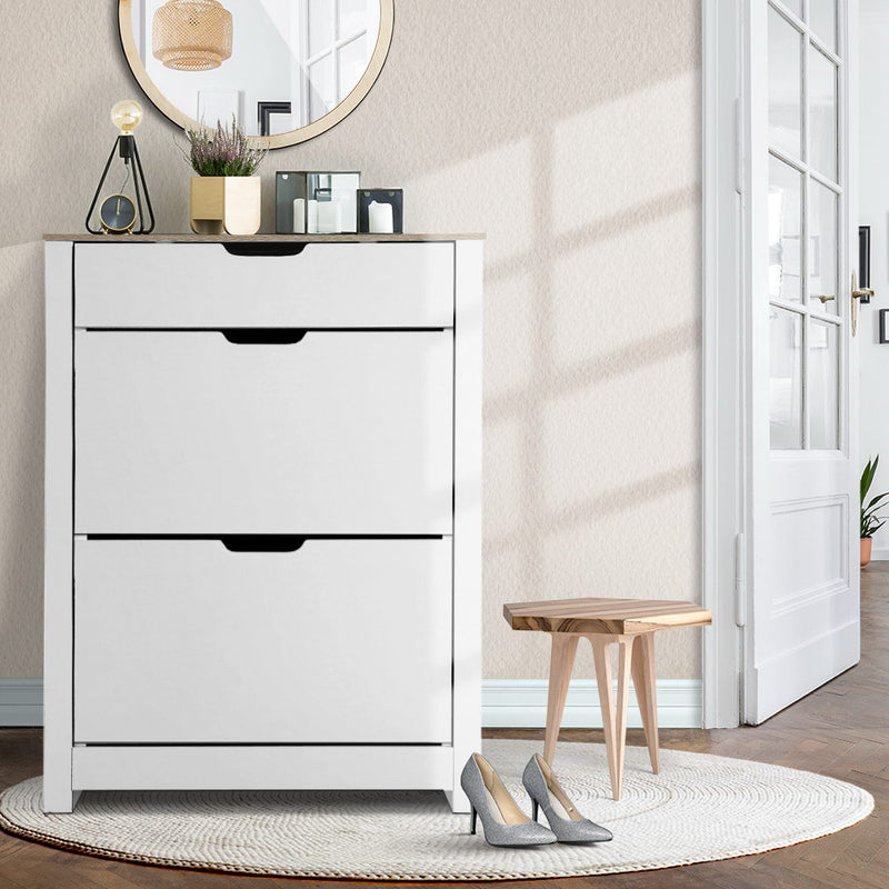 Artiss Shoe Rack Cabinet 16 Pairs White Organised Storage
