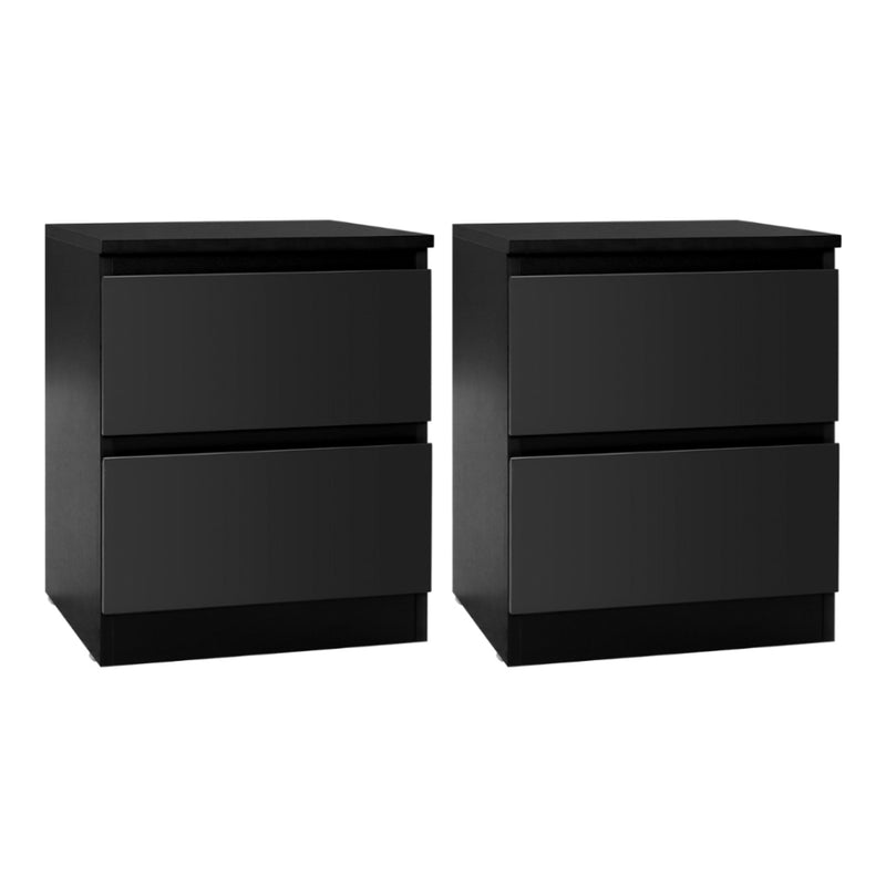 Artiss Bedside Table 2 Drawers Black PEPE 2 Pack