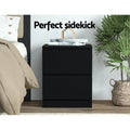 Artiss Bedside Table 2 Drawers Black PEPE 2 Pack