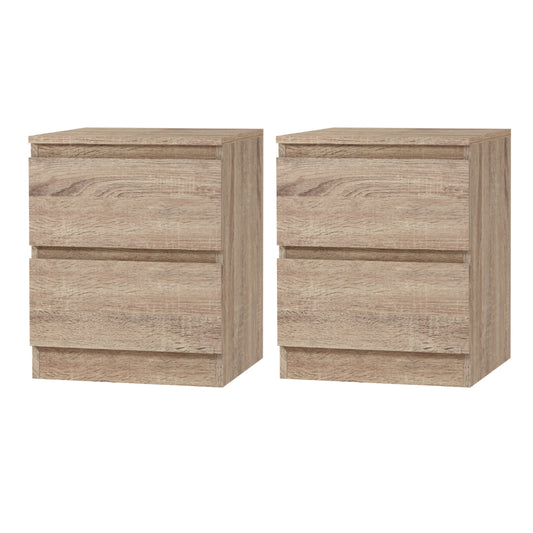 Artiss Bedside Table 2 Drawer Oak 2 Pack