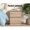 Artiss Bedside Table 2 Drawer Oak 2 Pack
