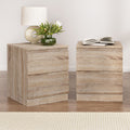 Artiss Bedside Table 2 Drawer Oak 2 Pack