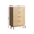 Artiss Rattan Chest of Drawers 4 Drawer Tallboy Pine