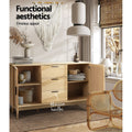 Artiss Rattan Buffet Sideboard Oak 3 Doors Storage