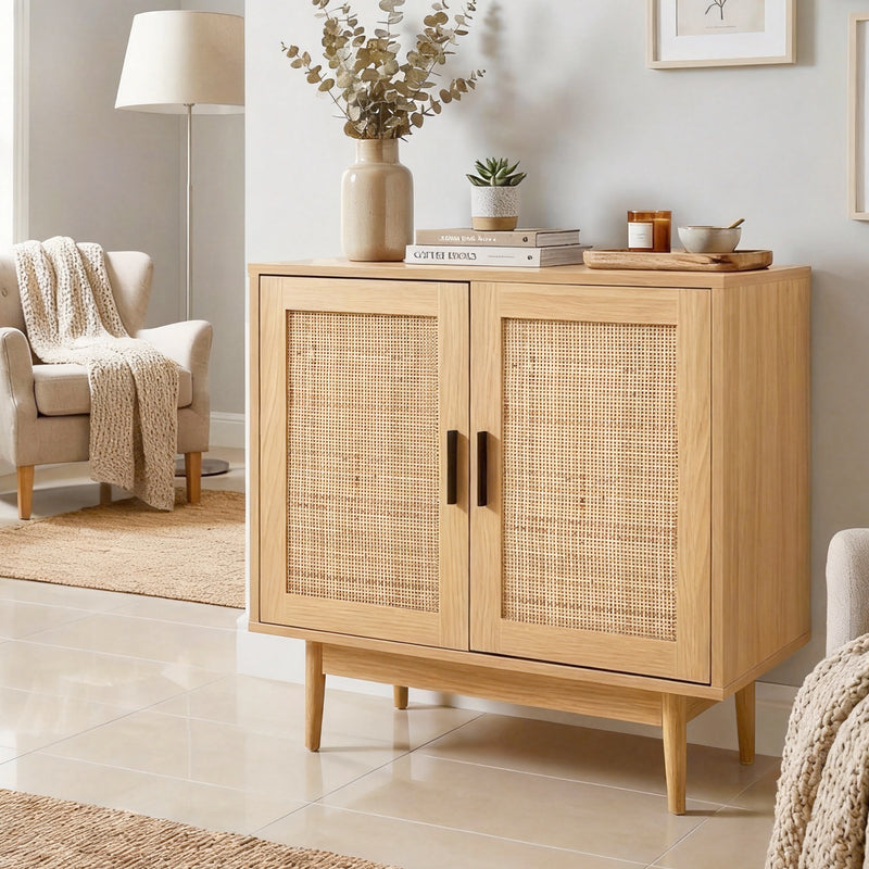 Artiss Rattan Buffet Sideboard 2 Door Oak