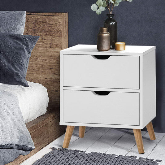 Artiss Bedside Table 2 Drawer White