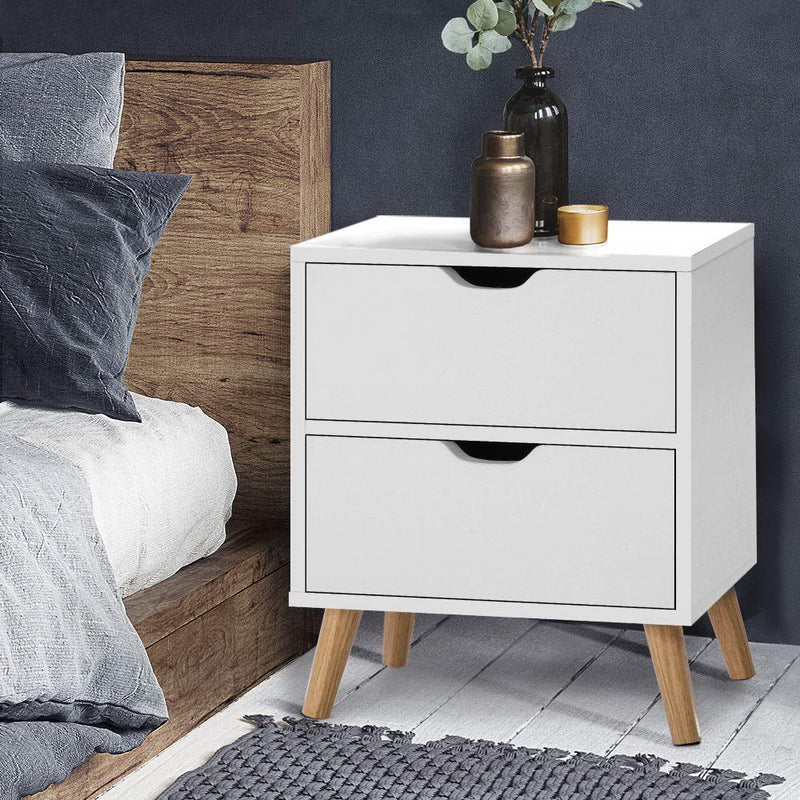 Artiss Bedside Table 2 Drawer White