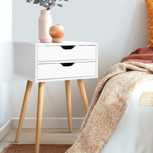 Artiss Bedside Table 2 Drawers White