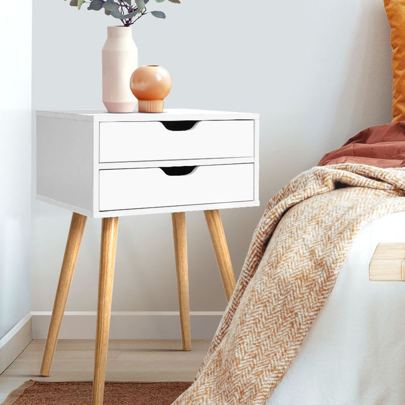 Artiss Bedside Table 2 Drawers White