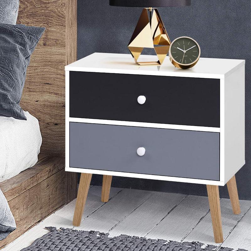 Artiss Bedside Table 2 Drawers White