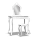 Keezi Kids Dressing Table Vanity Mirror Stool Set White Princess