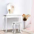 Keezi Kids Dressing Table Vanity Mirror Stool Set White Princess
