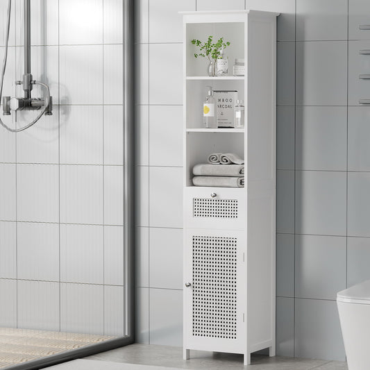 Artiss 161cm White Rattan Bathroom Cabinet Tallboy Storage Cupboard