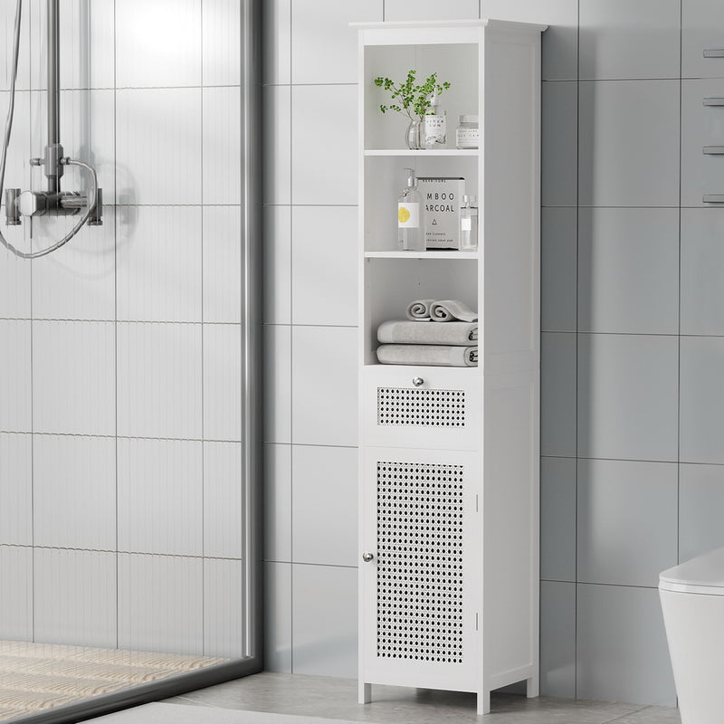 Artiss 161cm White Rattan Bathroom Cabinet Tallboy Storage Cupboard