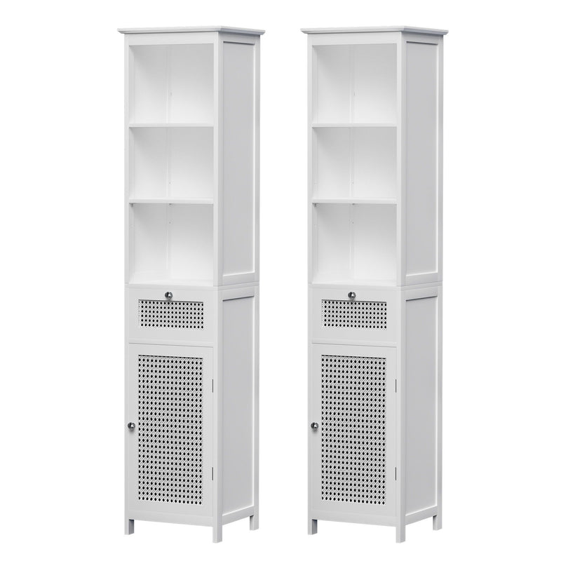 Artiss Bathroom Cabinet Storage X2 White Rattan 161cm