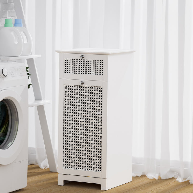 Artiss Laundry Hamper White Rattan Bathroom Storage Cabinet Basket