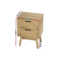Artiss Rattan Bedside Table 2 Drawers Oak Wood