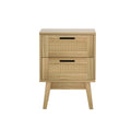 Artiss Rattan Bedside Table 2 Drawers Oak Wood