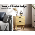 Artiss Rattan Bedside Table 2 Drawers Oak Wood
