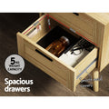 Artiss Rattan Bedside Table 2 Drawers Oak Wood
