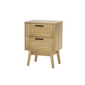 Artiss Rattan Bedside Table 2 Drawers Oak Wood