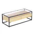 Artiss Coffee Table 2 Drawers Glass Top Pine Wood