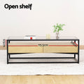 Artiss Coffee Table 2 Drawers Glass Top Pine Wood