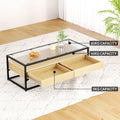 Artiss Coffee Table 2 Drawers Glass Top Pine Wood