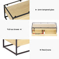 Artiss Coffee Table 2 Drawers Glass Top Pine Wood