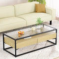 Artiss Coffee Table 2 Drawers Glass Top Pine Wood