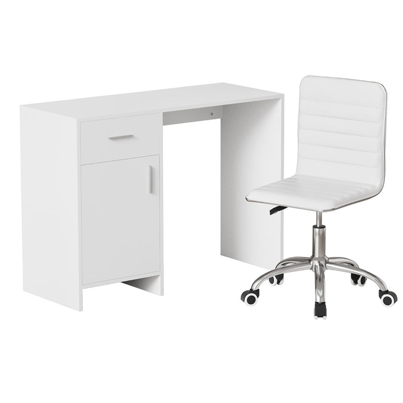 Artiss Computer Desk Chair Set 100cm White PU Leather Home Study
