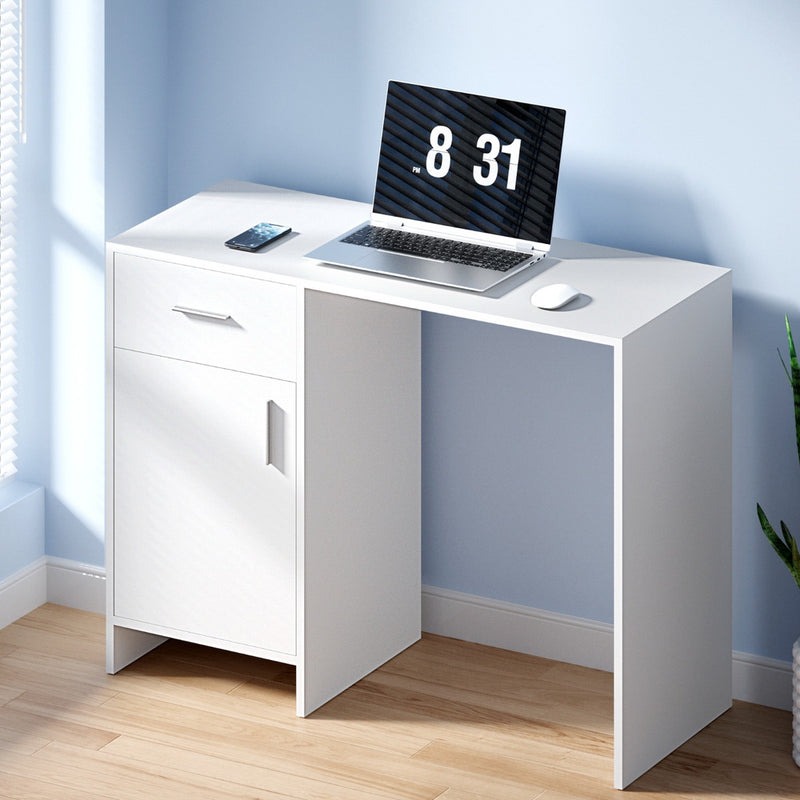 Artiss White Computer Desk 100CM with Drawer Cabinet